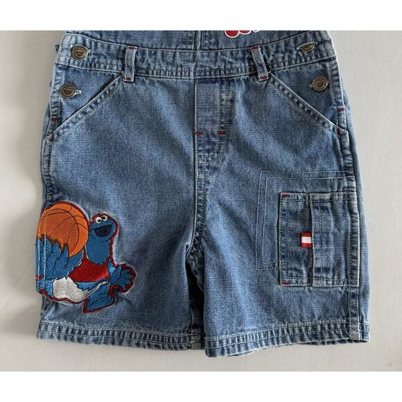 Sesame Street Vintage Denim Cookie Monster Short Overalls Size 3 T Basketball - Picture 2 of 13